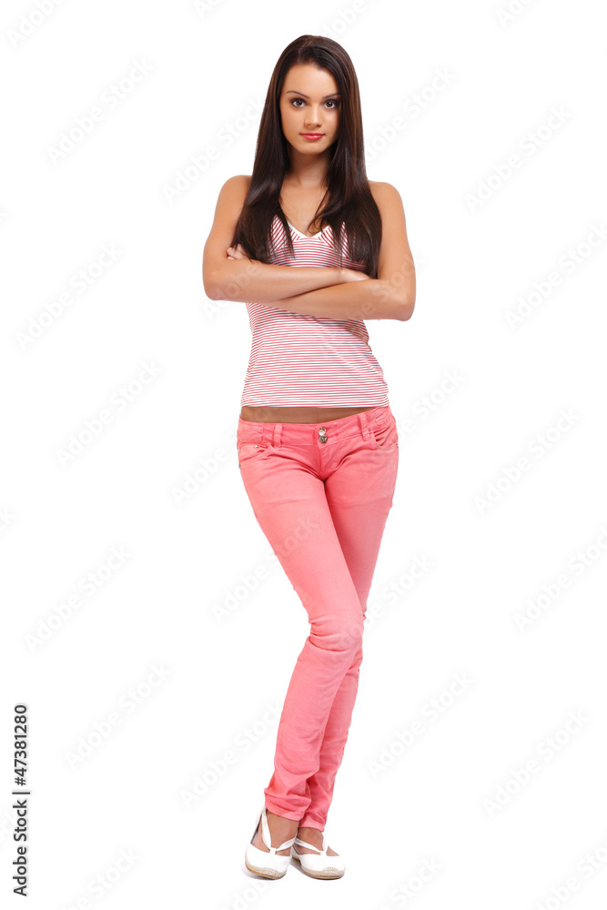 Fototapeta premium brunette teenager posing on white background