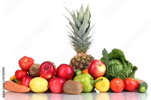 Composition with vegetables and fruits isolated on white