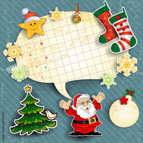 Santa claus cartoon ornaments and Christmas stockings