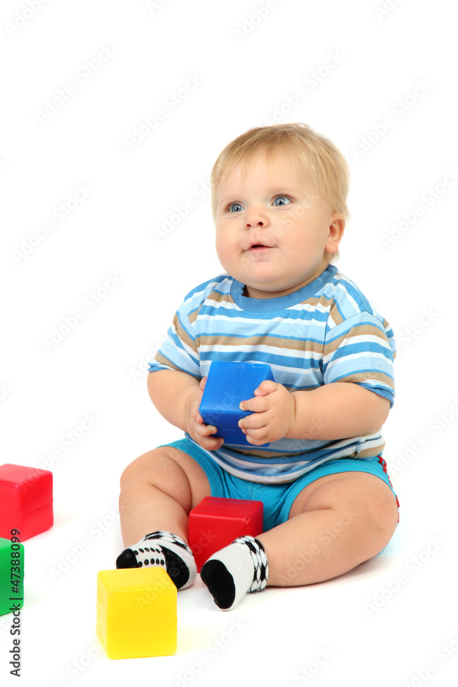 Little boy playing with multicolor blocks Little boy playing with multicolor blocks