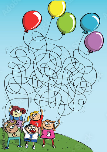 Children Playing with Balloons Maze Game