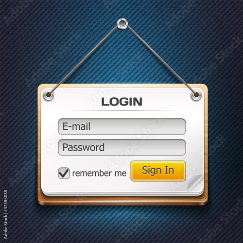 Vector Wooden Login Form Hanging on a String
