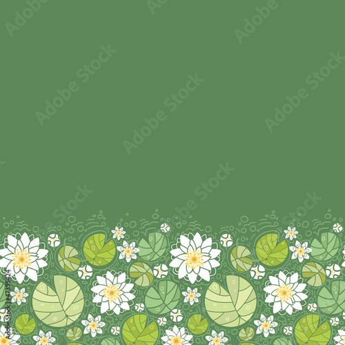 Vector water lillies horizontal seamless pattern ornament