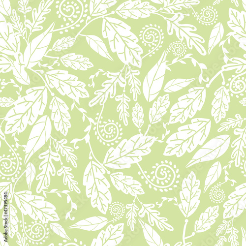 Vector green and white leaves seamless pattern background with