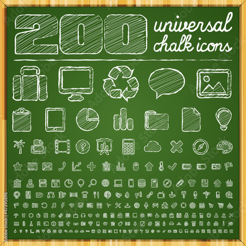 200 Universal Icons in chalk doodle style