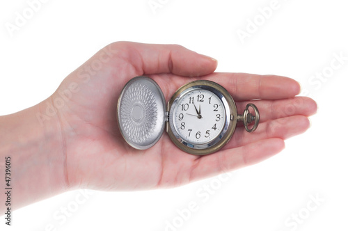 Pocket Watches on the hand isolated on white