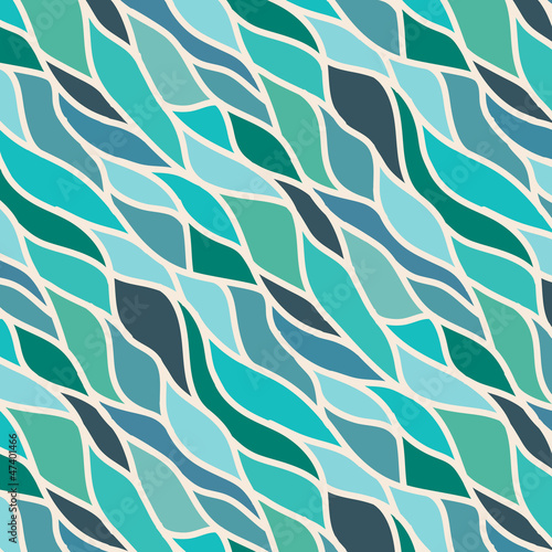 Green seamless abstract hand-drawn pattern, waves background