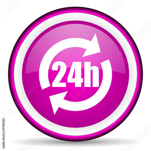 24h violet glossy icon on white background