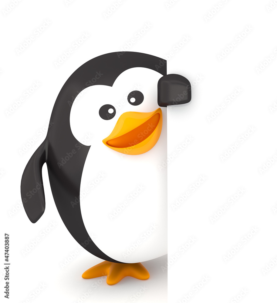 Fototapeta premium Fat penguin with empty board