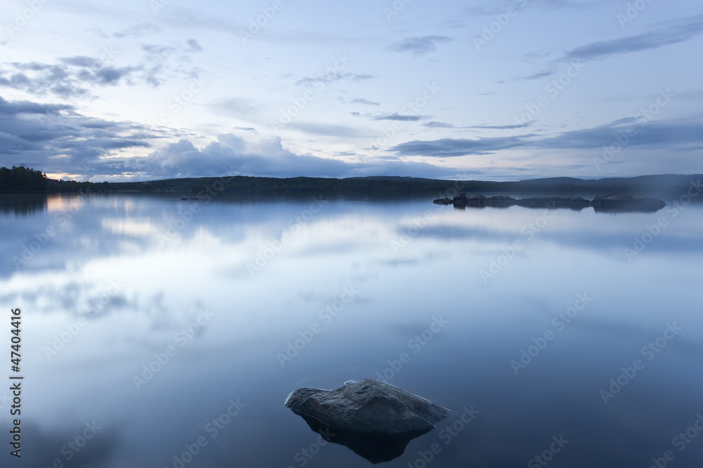Lake in misty twilight, Sweden