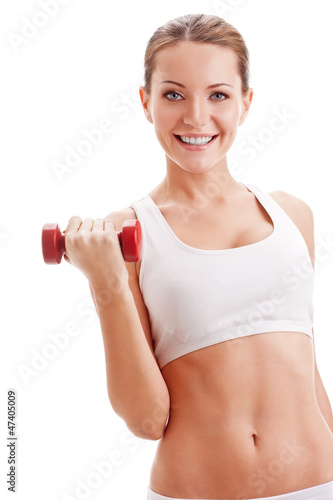 beautiful woman holding dumbell