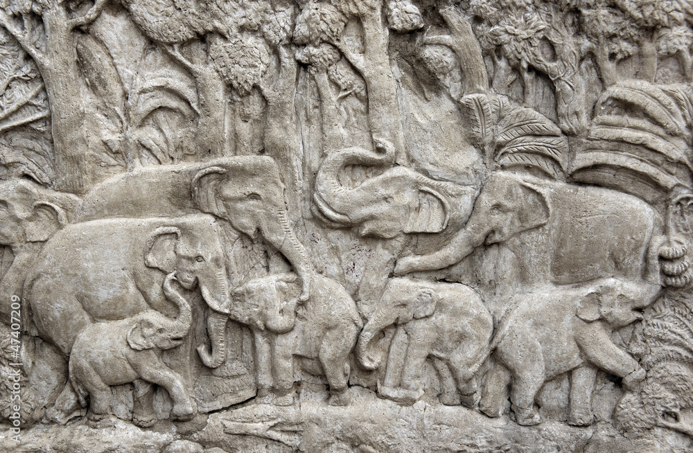 Elephants bas-relief
