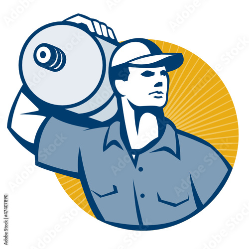 Delivery Worker Carrying Water Jug Retro