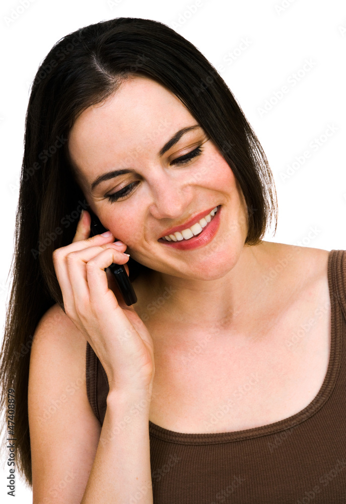 Close-up of a woman talking on mobile Close-up of a woman talking on mobile