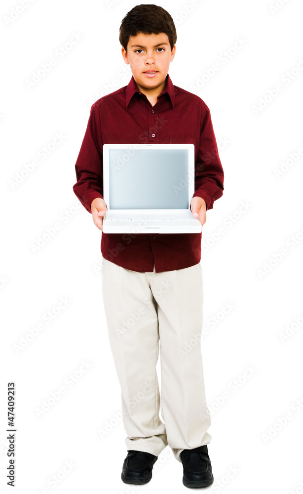 Caucasian Boy Showing Laptop