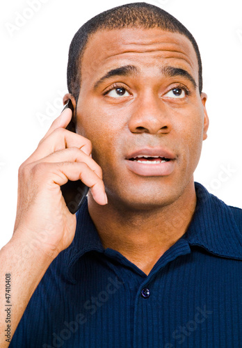 Close-up of a man talking on mobile