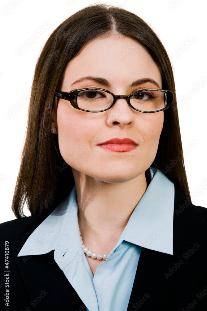 Happy businesswoman wearing eyeglasses