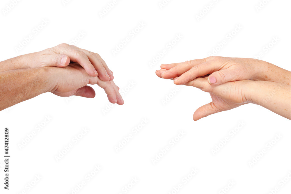 senior hold hand on hand, isolated senior hold hand on hand, isolated
