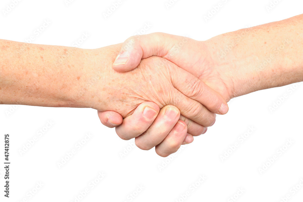 senior woman, man handshake gesture, isolated senior woman, man handshake gesture, isolated