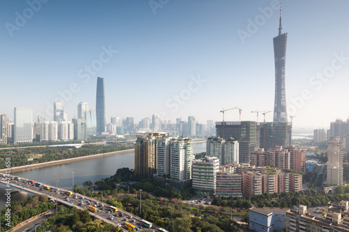 Panorama of Guangzhou in daytime, Zhujiang New Town.