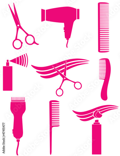 set of pnk hairdresser tools silhouette