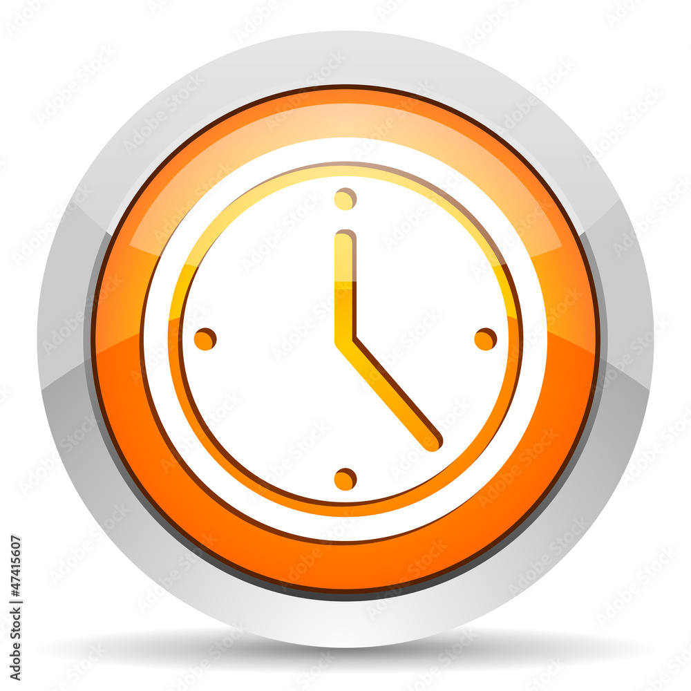 clock orange glossy icon on white background clock orange glossy icon on white background