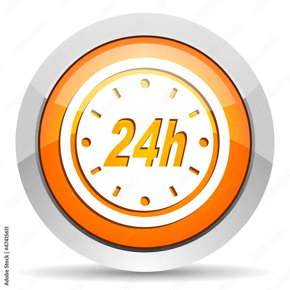 24h orange glossy icon on white background 24h orange glossy icon on white background