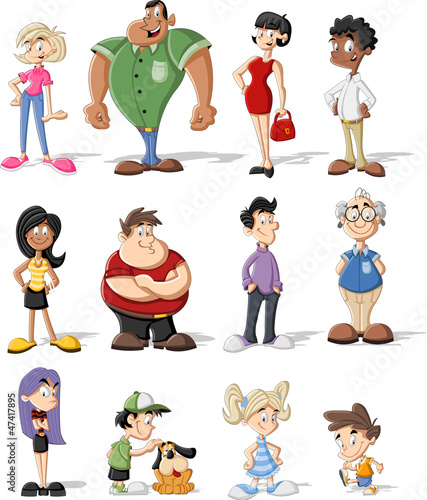 Group of cute happy cartoon people