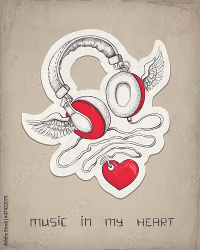 Headphones with wings and heart