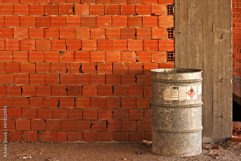 Chemical drum inside construction site Chemical drum inside construction site