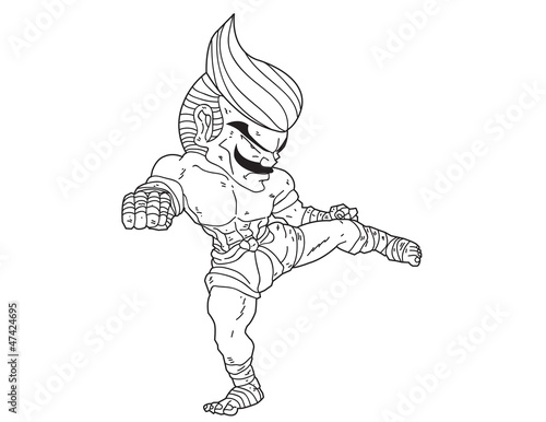 Muay Thai Boran : character cartoon 7 (Roundhouse kick)