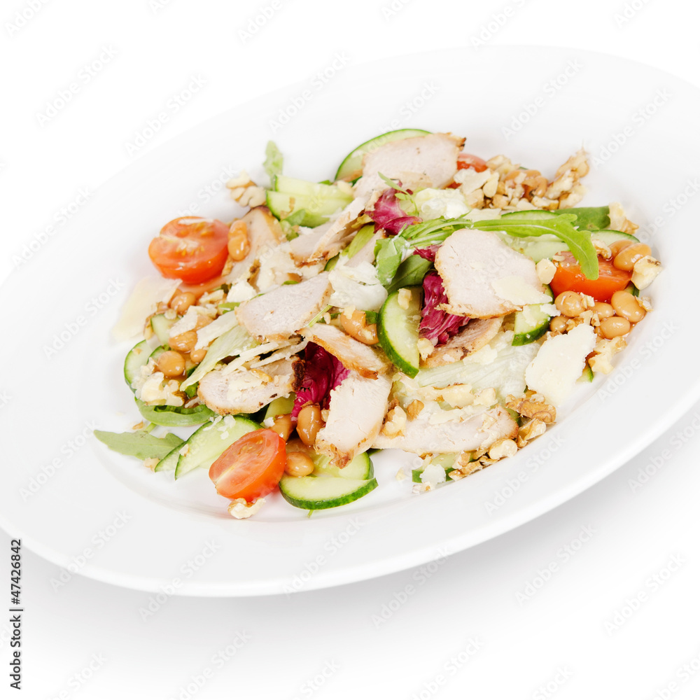 salad with pork and chicken. isolated on white background salad with pork and chicken. isolated on white background