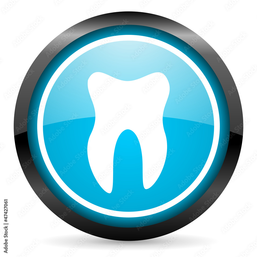 tooth blue glossy circle icon on white background tooth blue glossy circle icon on white background