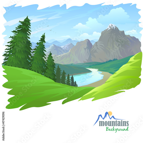 Pine Trees , Mountains and Green Hills