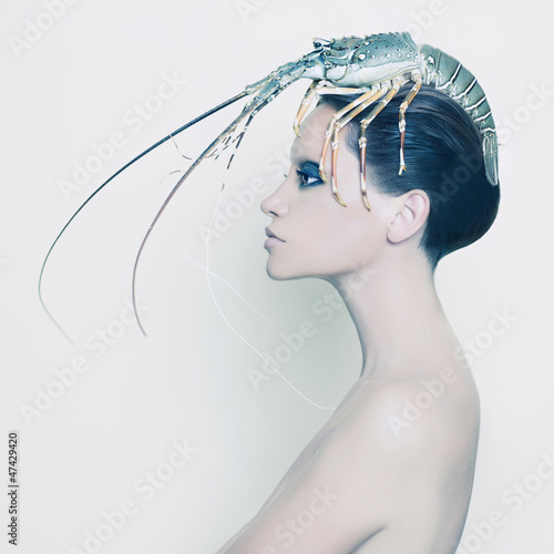 Surreal lady with lobster on her head