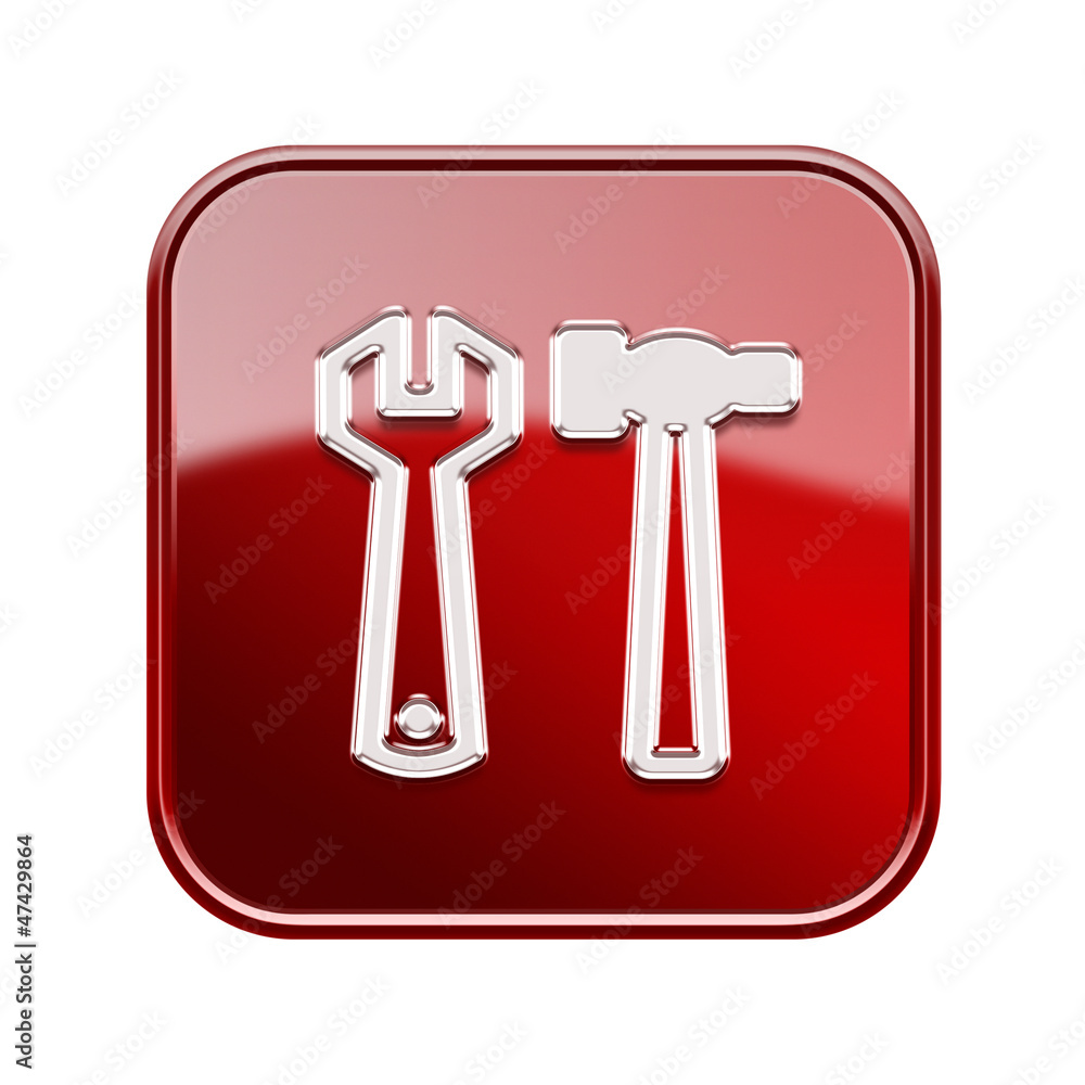 Tools icon glossy red, isolated on white background Tools icon glossy red, isolated on white background