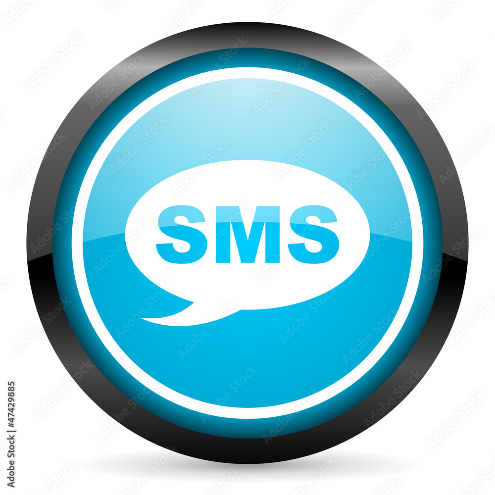 sms blue glossy circle icon on white background sms blue glossy circle icon on white background