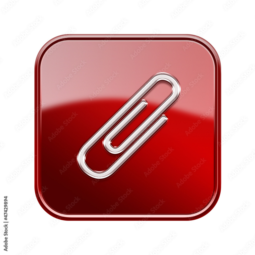 Paper clip icon glossy red, isolated on white background Paper clip icon glossy red, isolated on white background