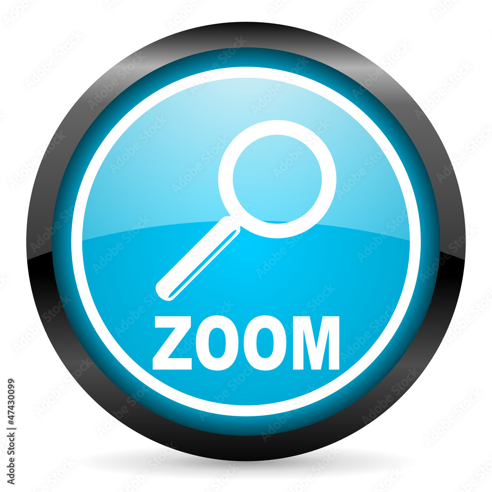 zoom blue glossy circle icon on white background zoom blue glossy circle icon on white background