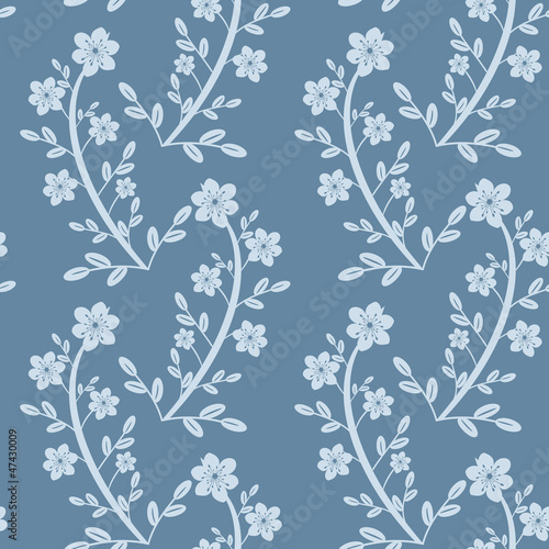 Seamless decorative blue floral pattern