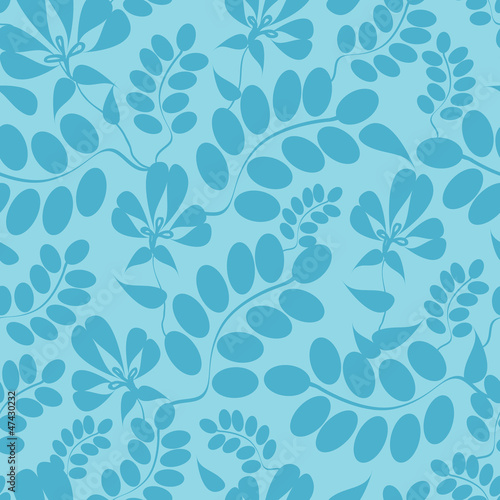 Vector blue leaves seamless pattern background with hand drawn