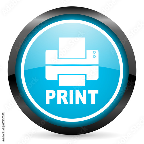 print blue glossy circle icon on white background
