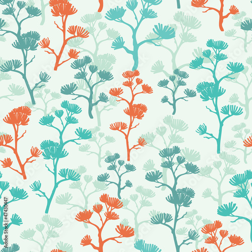 Vector abstract oriental trees seamless pattern background with
