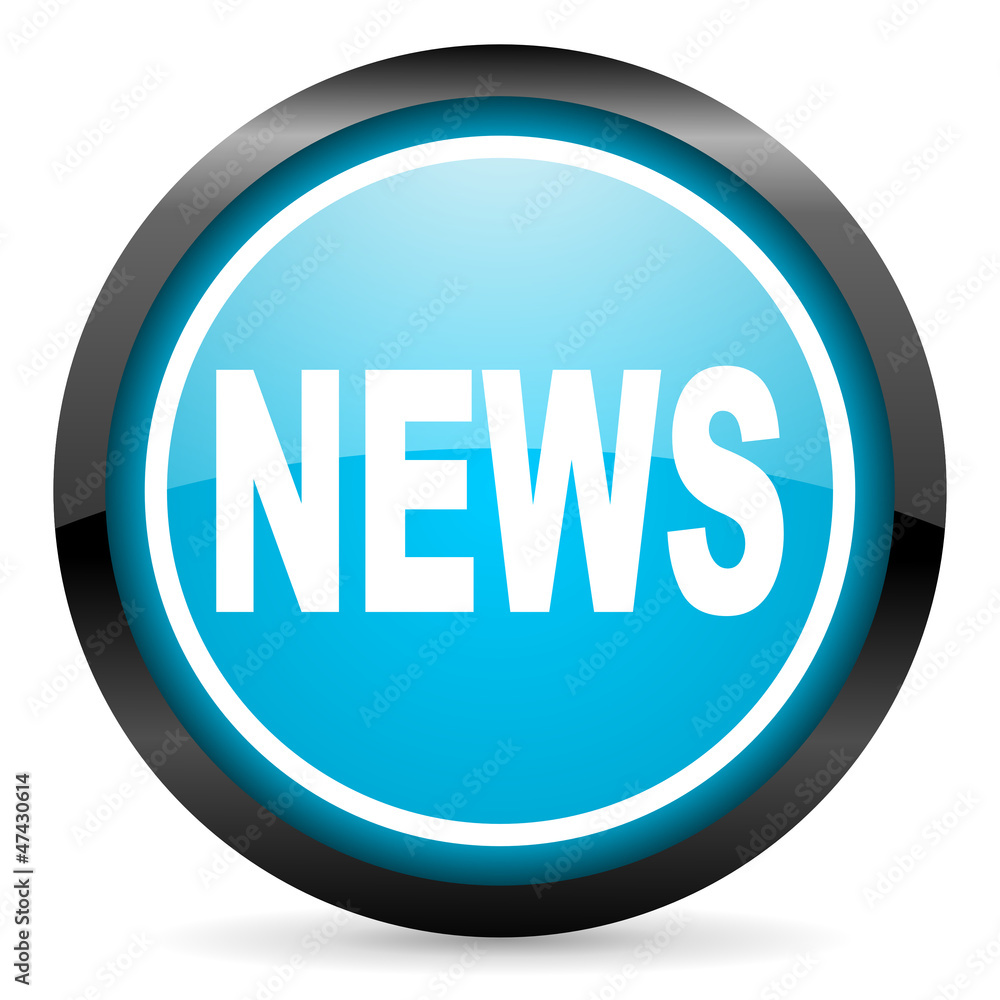 news blue glossy circle icon on white background news blue glossy circle icon on white background