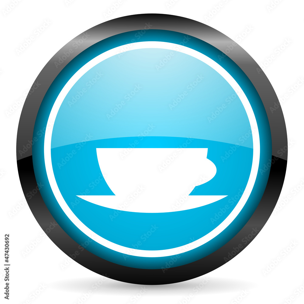 coffee cup blue glossy circle icon on white background coffee cup blue glossy circle icon on white background