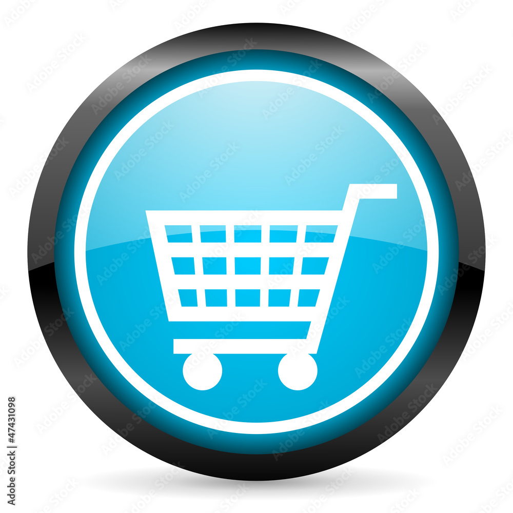 shopping cart blue glossy circle icon on white background shopping cart blue glossy circle icon on white background