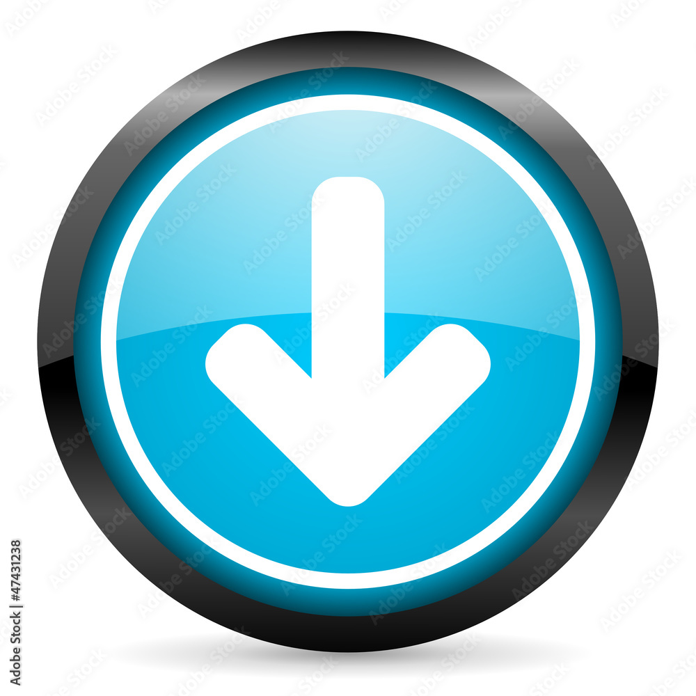 arrow down blue glossy circle icon on white background arrow down blue glossy circle icon on white background