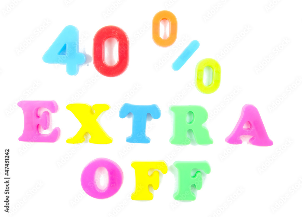 40% extra off written in fridge magnets 40% extra off written in fridge magnets