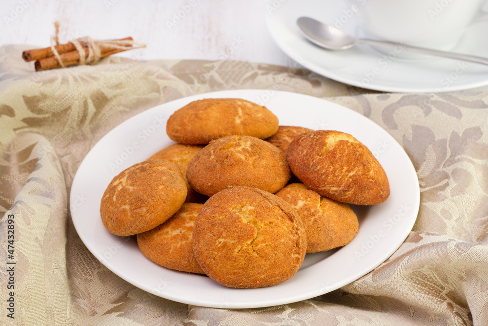 cinnamon cookies on the white plate cinnamon cookies on the white plate