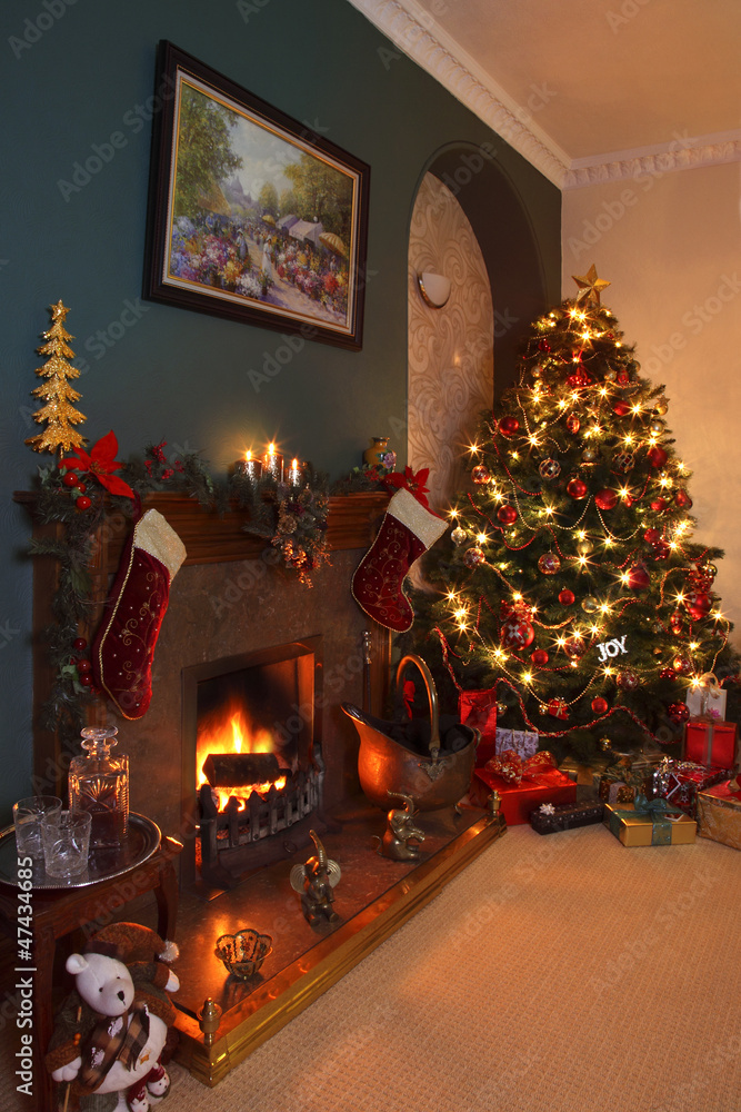 Christmas Tree and Festive Fireplace